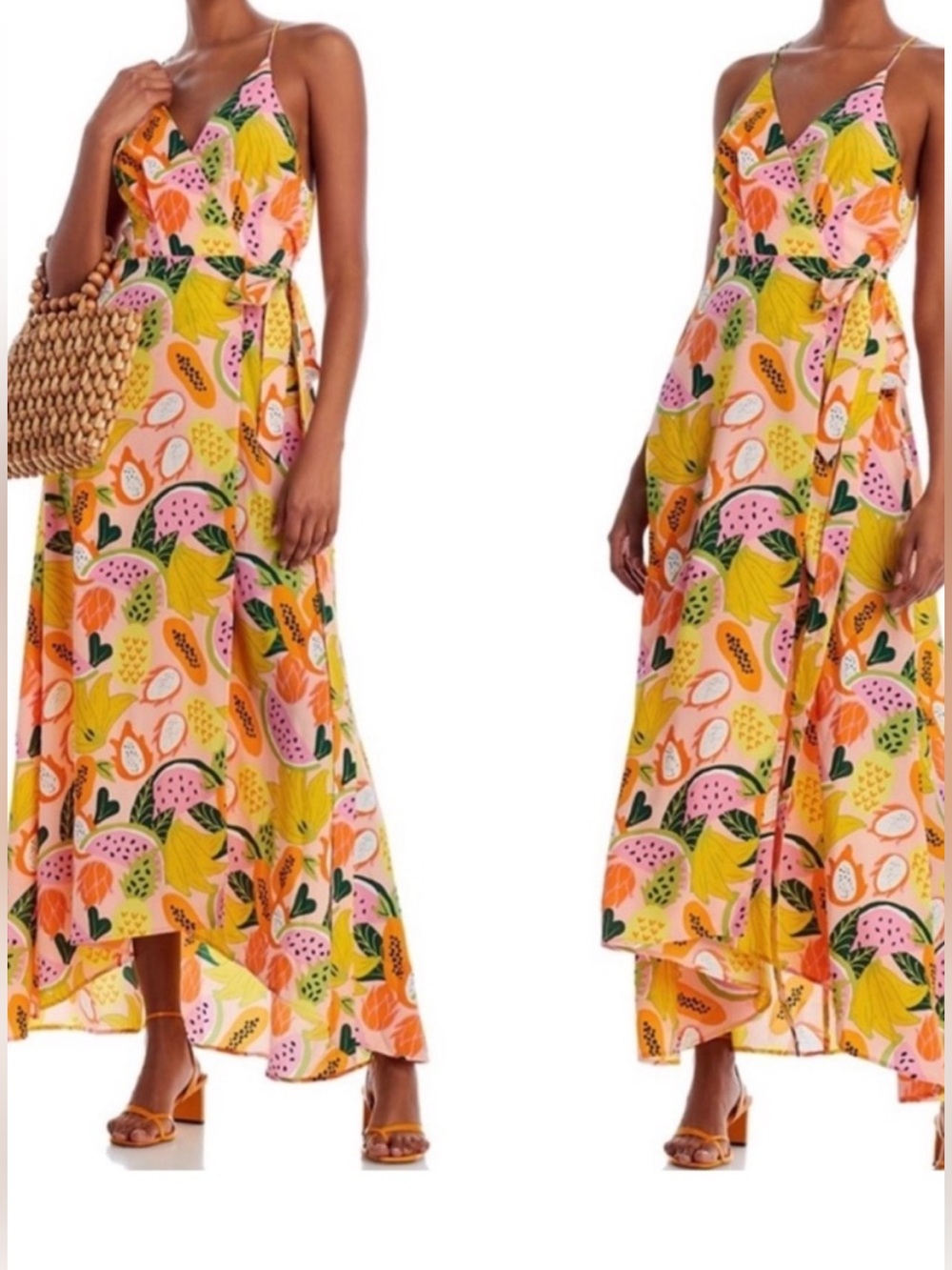 Anthropologie Hutch Tropical Fruit Print Wrap Maxi Dress - XS Petite, NWT